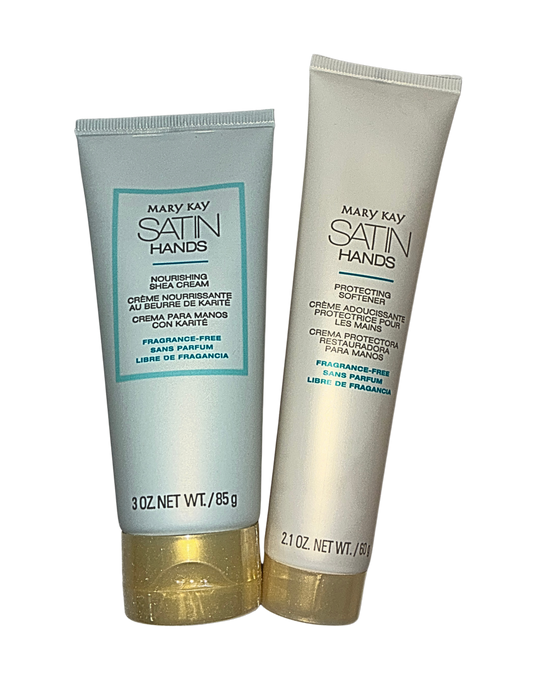 Two tubes of Mary Kay Satin Hands cream on a white background