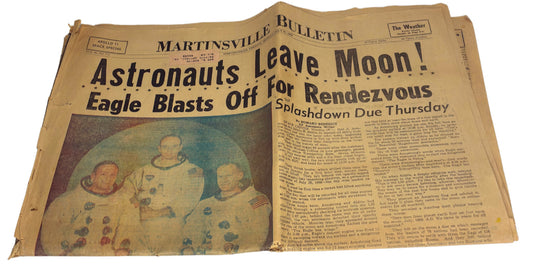 1969 Apollo 11 Newspaper • Astronauts Leave Moon • Martinsville Bulletin • VTG