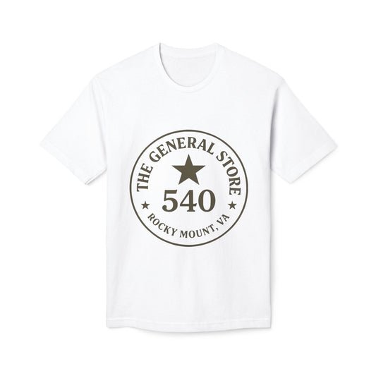 White t-shirt with 'The General Store 540 Rocky Mount, VA' logo on a white background