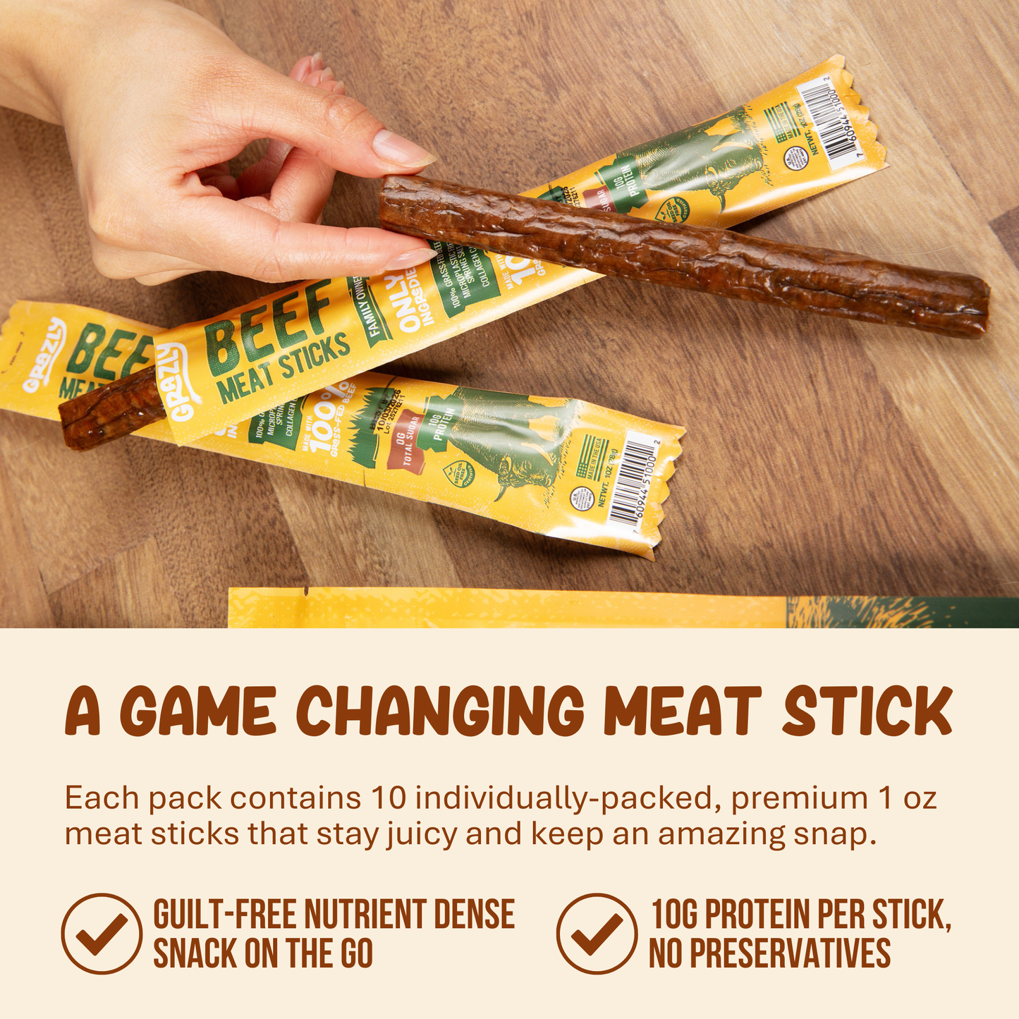 Plain Beef Meat Sticks - 100% Grass-Fed & Finished