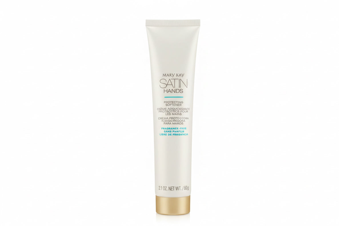 Tube of Mary Kay Satin Hands hand cream on a white background
