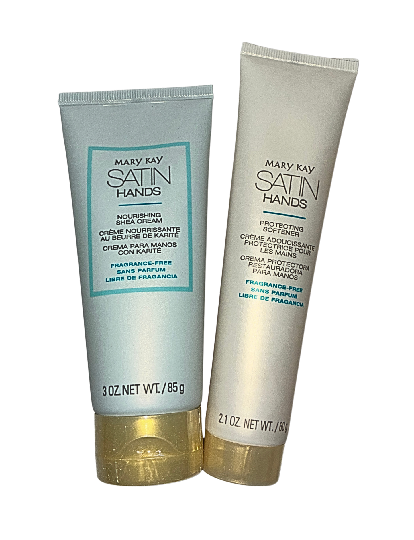 Two tubes of Mary Kay Satin Hands cream on a white background