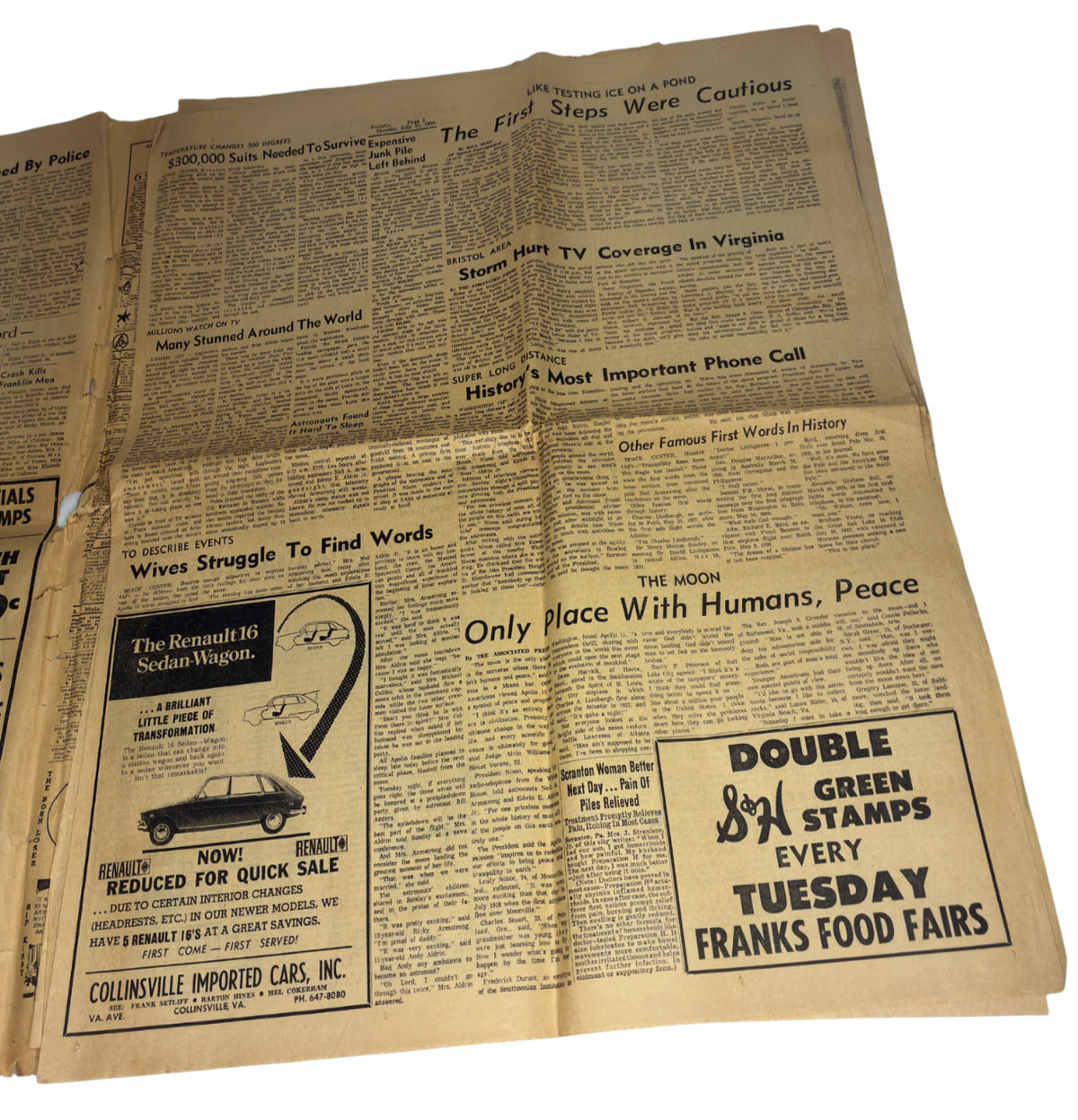 1969 Apollo 11 Newspaper • Astronauts Leave Moon • Martinsville Bulletin • VTG