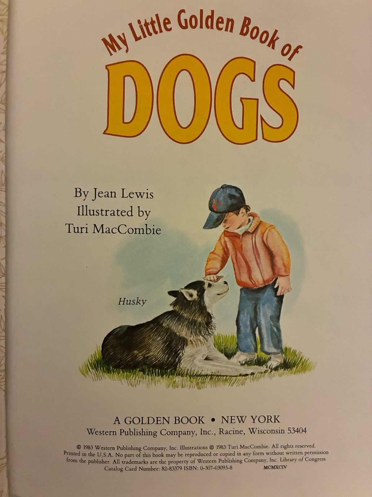 Book cover of 'My Little Golden Book of Dogs' with illustration of a boy and dog.