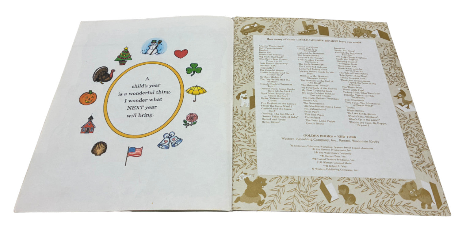 Open book with illustrations and text on a white background