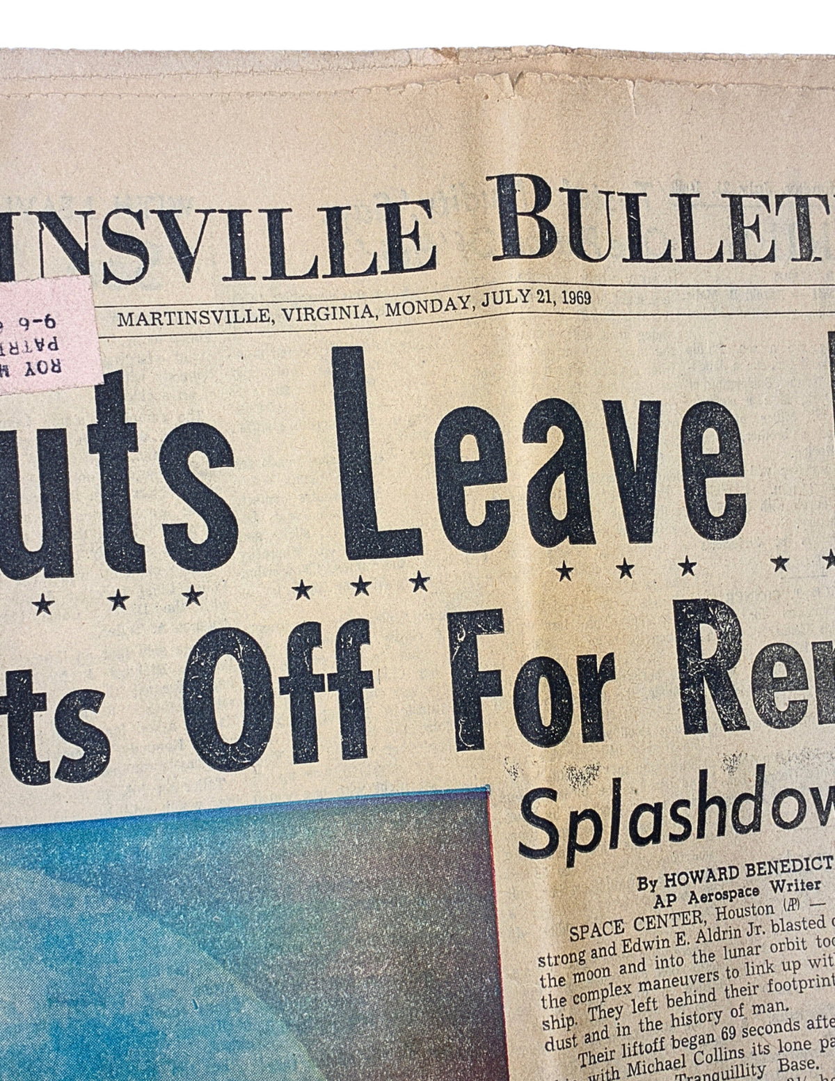 1969 Apollo 11 Newspaper • Astronauts Leave Moon • Martinsville Bulletin • VTG