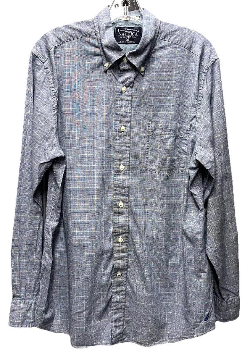 Nautica True Craftsmanship Long Sleeve Blue Plaid Button-Down Shirt Men's M