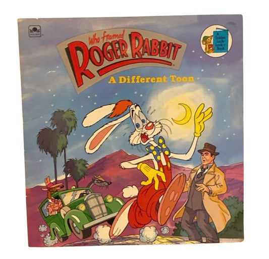 Vintage 'Who Framed Roger Rabbit' book cover with cartoon rabbit and man in trench coat.