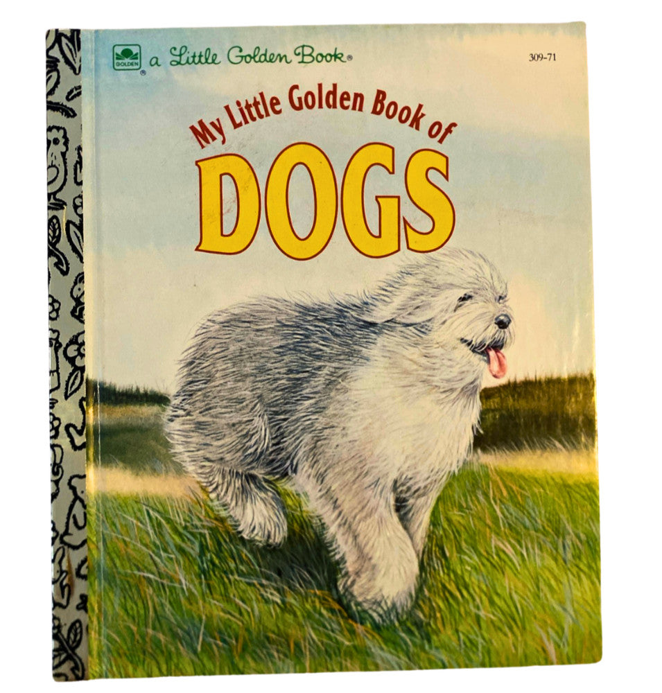 Book titled 'My Little Golden Book of Dogs' with a dog illustration on the cover.
