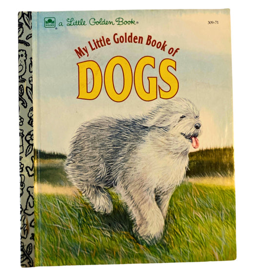 Book titled 'My Little Golden Book of Dogs' with a dog illustration on the cover.