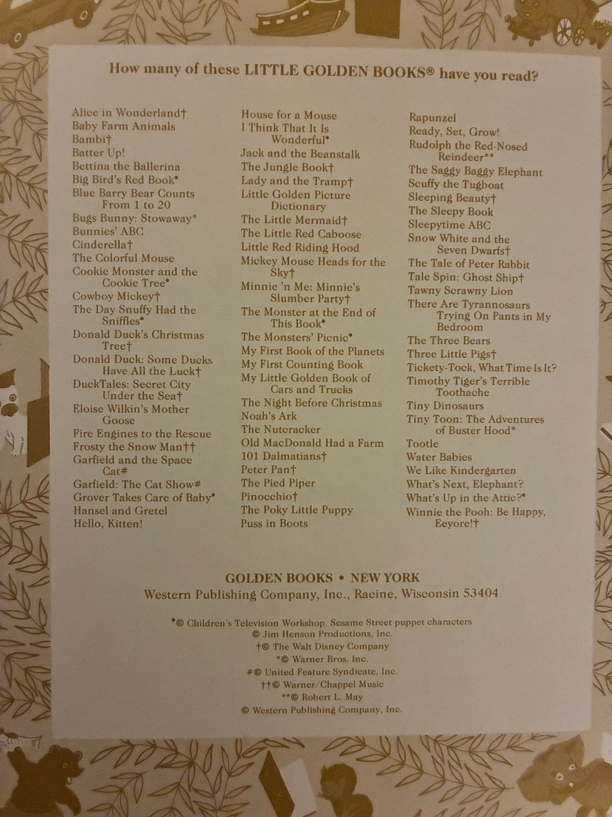 List of Little Golden Books with a decorative border and text.
